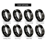 font options for inside engraving on black & gray fret dots rings