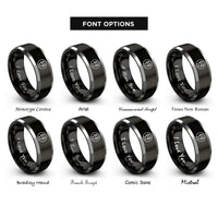 font options for inside engraving on black & gray fret dots rings