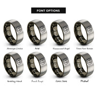 font options for inside engraving on gunmetal & grey fret dots rings