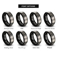 font options for inside engraving on black & silver fretboard dots rings