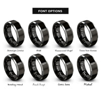font options for inside engraving on black & gray fretboard dots rings