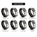 font options for inside engraving on black & silver fretboard inlays rings
