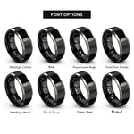 font options for inside engraving on black & silver fretboard inlays rings