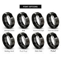 font options for inside engraving on black & silver fretboard inlays rings