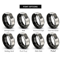 font options for inside engraving on black & gray fretboard inlays rings