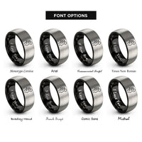 font options for inside engraving on black & gray fretless bass headstock rings