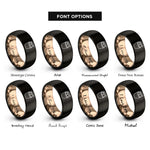font options for inside engraving on black & rose gold fried chicken bucket rings