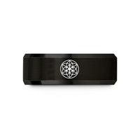 engraved rings for her – black tungsten life rosette wedding band