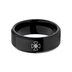 personalized rings for her – black tungsten maltese cross wedding band