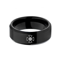 personalized rings for her – black tungsten maltese cross wedding band