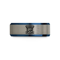 best friend jewelry ideas – black & blue & gray tungsten pier silhouette wedding band
