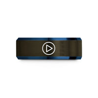 engraved rings for her – gunmetal & blue tungsten play icon wedding band