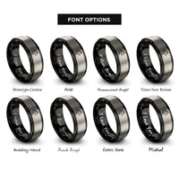 font options for inside engraving on black & gray friesian rings