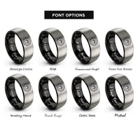 font options for inside engraving on black & grey frisbee paw print rings