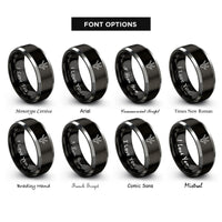 font options for inside engraving on black & grey frog footprint rings
