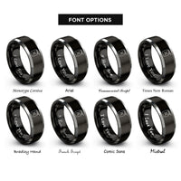 font options for inside engraving on black & grey fuel can rings