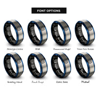 font options for inside engraving on black & blue & gray full face helmet rings