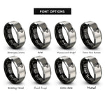 font options for inside engraving on black & gray funnel rings