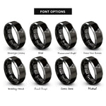 font options for inside engraving on black & gray funnel rings