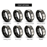 font options for inside engraving on black & silver funnel rings