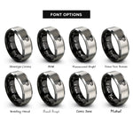 font options for inside engraving on black & gray funnel rings