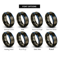 font options for inside engraving on gunmetal & blue g gravitational constant rings