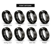 font options for inside engraving on black & grey gaming monitor rings