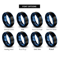 font options for inside engraving on black & blue gaming mouse rings
