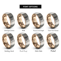 font options for inside engraving on rose gold & gray garden fence flowers rings