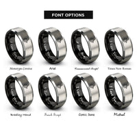 font options for inside engraving on black & gray gavel over globe rings