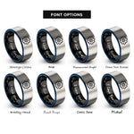 font options for inside engraving on black & blue & silver gear rings
