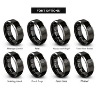 font options for inside engraving on black & silver gear emblem rings