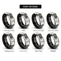 font options for inside engraving on black & silver gear emblem rings