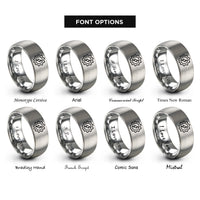 font options for inside engraving on grey gear lightning bolt rings