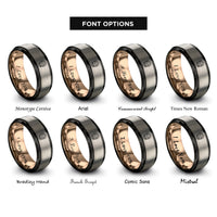 font options for inside engraving on black & rose gold & silver gear skull rings