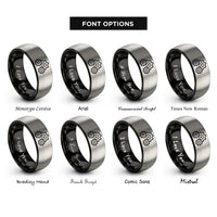font options for inside engraving on black & silver gear train rings