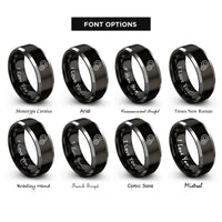 font options for inside engraving on black & grey gears rings
