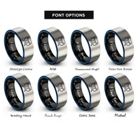 font options for inside engraving on black & blue & gray gemini rings
