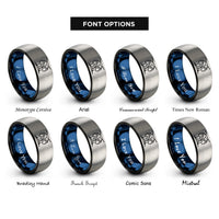 font options for inside engraving on black & blue & silver gemini rings