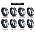 font options for inside engraving on black & blue & grey gemini rings