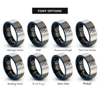 font options for inside engraving on black & blue & gray gemini rings