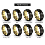 font options for inside engraving on black & gold gender symbols rings