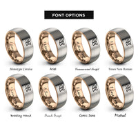font options for inside engraving on rose gold & silver genderfluid flag rings