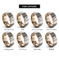font options for inside engraving on rose gold & silver genderfluid symbol rings