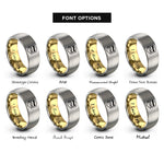 font options for inside engraving on gold & gray genderqueer flag rings
