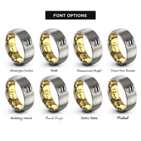 font options for inside engraving on gold & gray genderqueer flag rings