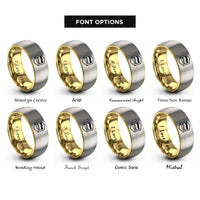 font options for inside engraving on gold & gray genderqueer flag rings