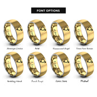 font options for inside engraving on gold & gray genderqueer symbol rings