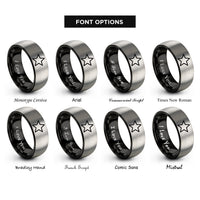 font options for inside engraving on black & gray general star rings