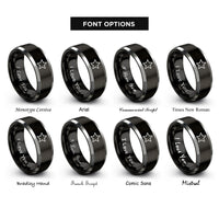 font options for inside engraving on black & grey general star rings
